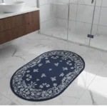 Luna Bueno Nakışlı Kaymaz Yıkanabilir Banyo Paspası Lacivert