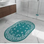 Luna Bueno Nakışlı Kaymaz Yıkanabilir Banyo Paspası Su Yeşili
