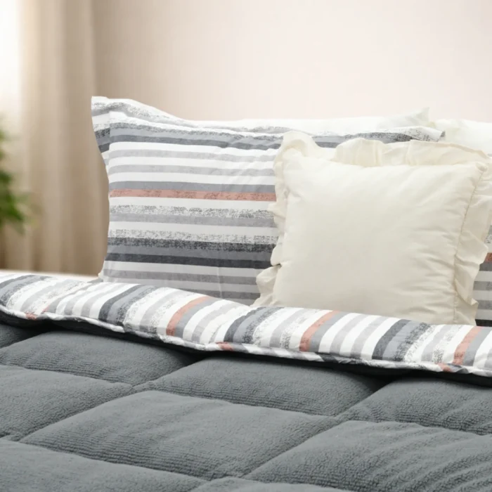 Luna Bueno Sherpa Comforter Çift Kişilik Uyku Seti Antrasit - Görsel 3
