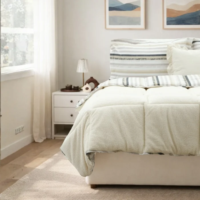 Luna Bueno Sherpa Comforter Çift Kişilik Uyku Seti Krem - Görsel 4