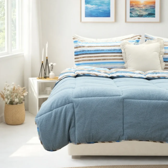 Luna Bueno Sherpa Comforter Çift Kişilik Uyku Seti Mavi - Görsel 4
