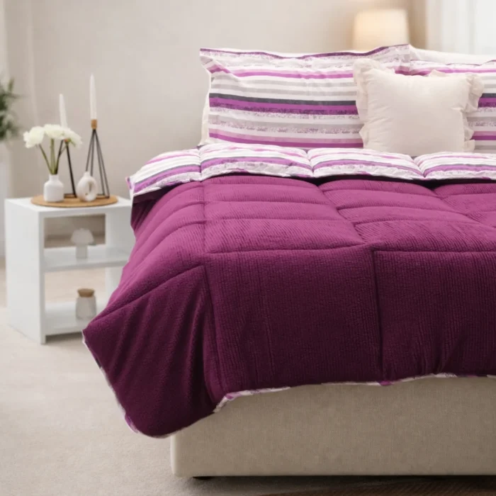 Luna Bueno Sherpa Comforter Çift Kişilik Uyku Seti Mürdüm - Görsel 4