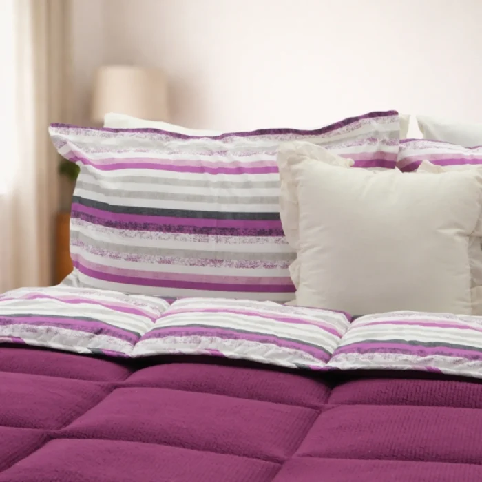 Luna Bueno Sherpa Comforter Çift Kişilik Uyku Seti Mürdüm - Görsel 3