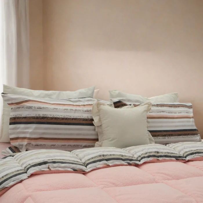 Luna Bueno Sherpa Comforter Çift Kişilik Uyku Seti Pudra - Görsel 3