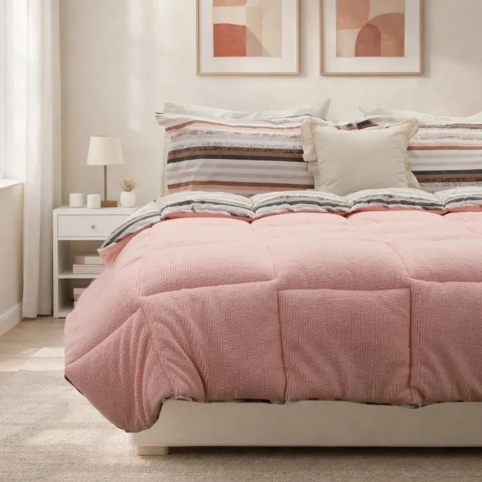 Luna Bueno Sherpa Comforter Çift Kişilik Uyku Seti Pudra - Görsel 4