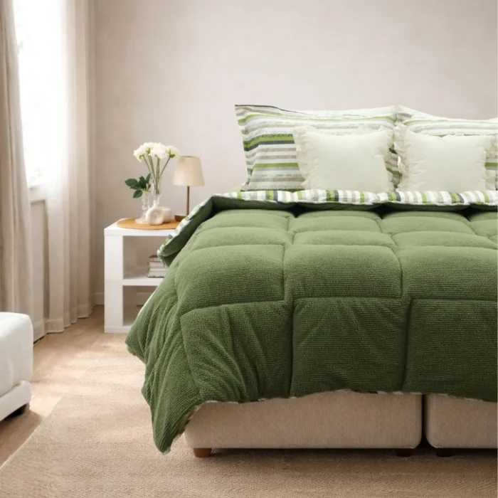 Luna Bueno Sherpa Comforter Çift Kişilik Uyku Seti Yeşil - Görsel 4
