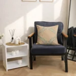 Luna Bueno Mint Yaprak Nakışlı Keten Dokulu Kırlent
