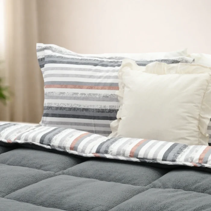Luna Bueno Sherpa Comforter Tek Kişilik Uyku Seti - Antrasit - Görsel 4