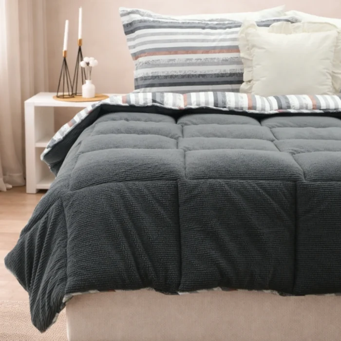 Luna Bueno Sherpa Comforter Tek Kişilik Uyku Seti - Antrasit - Görsel 2