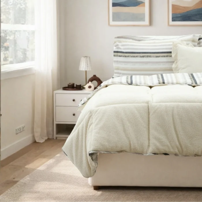 Luna Bueno Sherpa Comforter Tek Kişilik Uyku Seti - Krem - Görsel 2